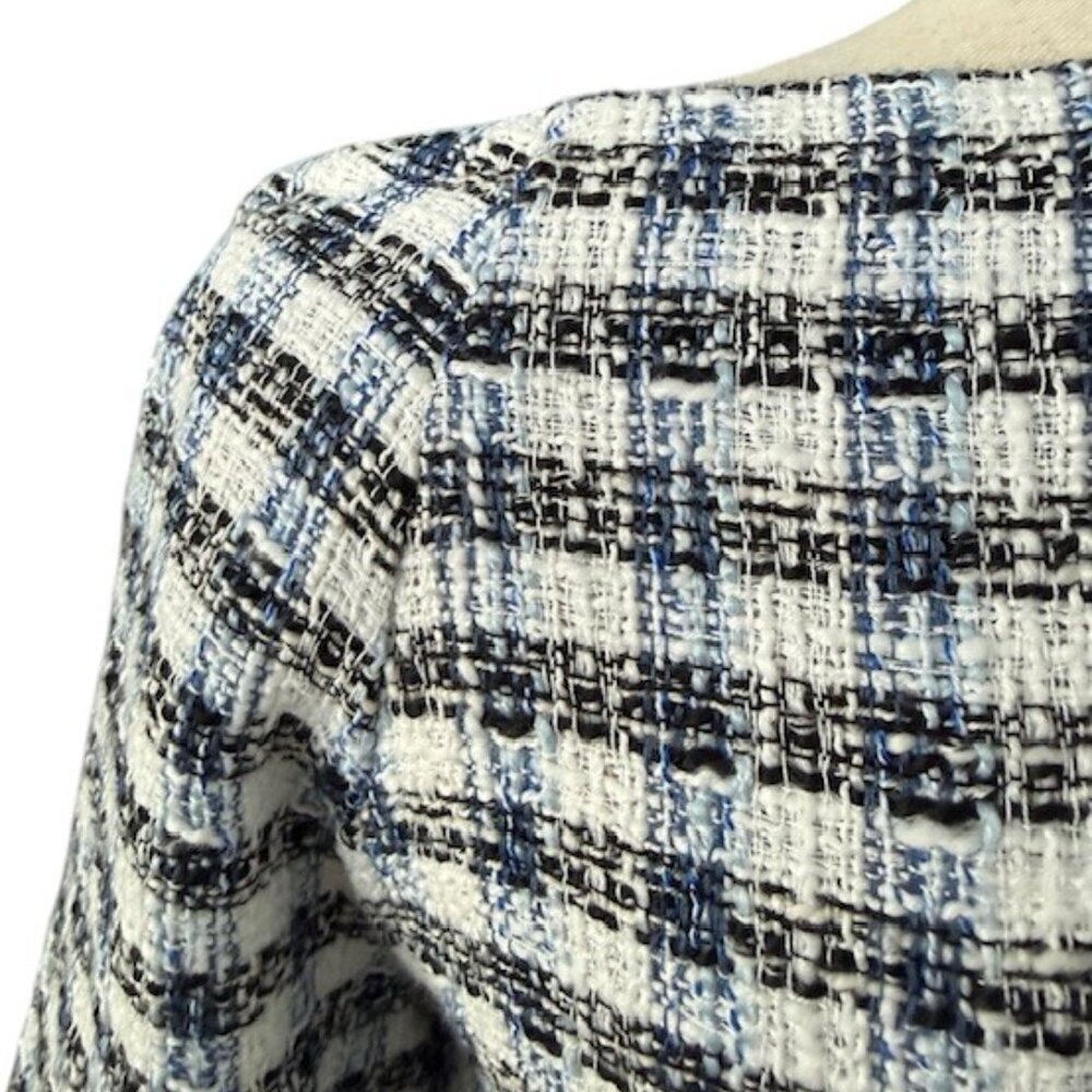 ZARA Women's Textured Off Shoulder Tweed Cropped Plaid Top Blue White Large NWT - Picture 12 of 13